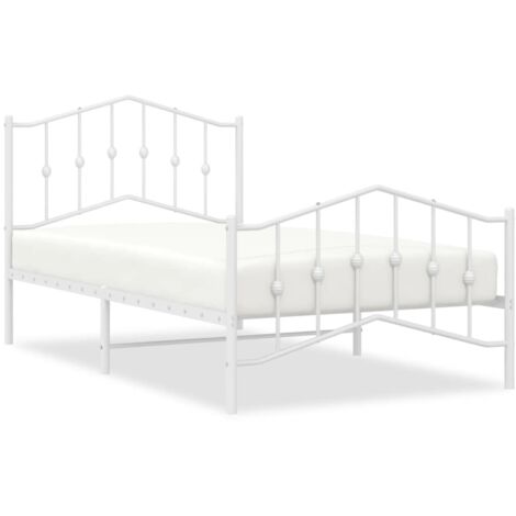 Letto adulto，Giroletto con Testiera e Pediera，Letto singolo，Struttura del  letto Metallo Bianco 100x190 cm