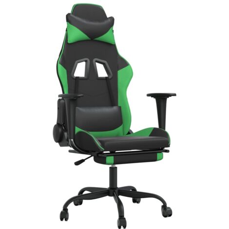 Sedia da Gaming con Poggiapiedi Nera e Verde in Similpelle