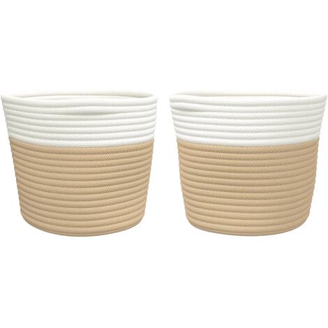 Cestini Portaoggetti 2pz Beige e Bianco Ø24x18 cm in Cotone