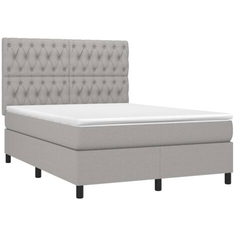 Letto a Molle Materasso e LED, Letto Matrimoniale, Letto per adulti Grigio  Chiaro 140x200 cm Tessuto