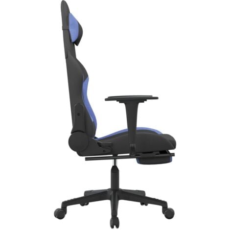 Sedia da Gaming con Poggiapiedi Nero e Blu in Tessuto