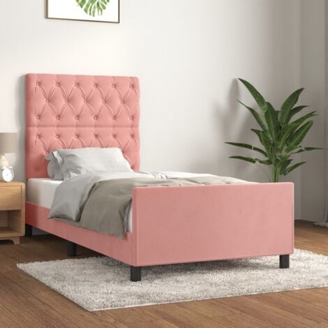 Letto Singolo con Testiera Moderno Struttura Letto Giroletto Rosa 80x200 cm  in Velluto ITD10455