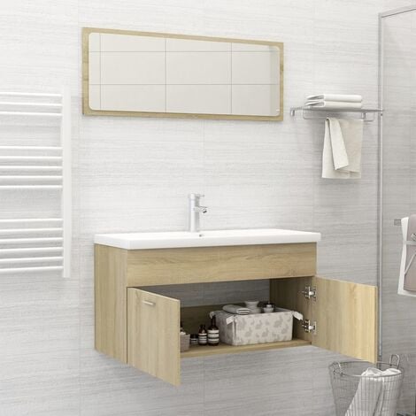 Set Mobili da Bagno 4 pz Rovere Sonoma in Truciolato