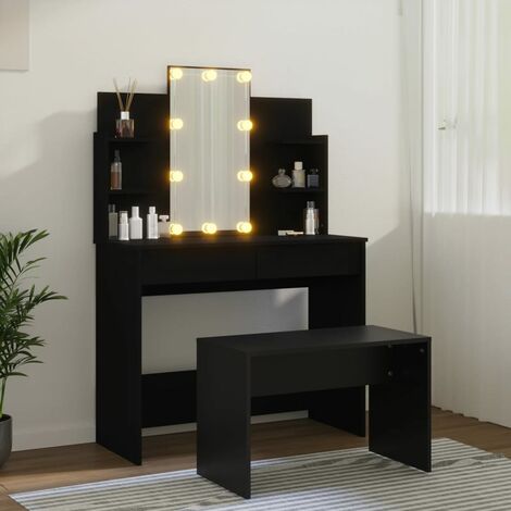 vidaXL Set Tavolo da Toeletta Bianco con LED in Legno Multistrato