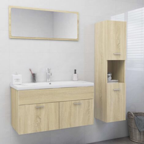 Set di mobili da bagno Aquis bianco/rovere set di 4