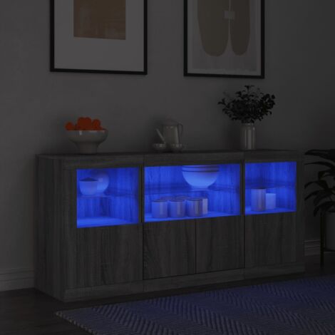 Credenza Con Ante In Vetro Grigio Sonoma, 35x37x142 Cm, 4 Scomparti, Legno Multistrato, Mobile Per Soggiorno Con Fissaggio A Parete