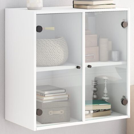 Mobile Con Ante In Vetro Grigio Cemento 68x37x75,5 Cm - Credenza Salvaspazio Per Soggiorno, Bagno, Ingresso