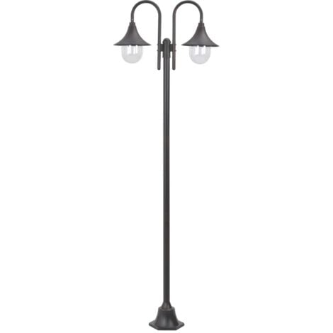 Lampione da Giardino E27 220 cm in Alluminio 2 Lampade Bronzo
