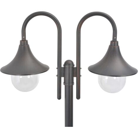 Lampione da Giardino E27 220 cm in Alluminio 2 Lampade Bronzo