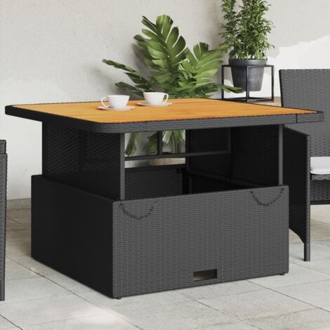 Tavolo Da Giardino VidaXL In Polyrattan E Legno Acacia, 70x38x42 Cm, Nero - Perfetto Per Terrazzo E Cortile