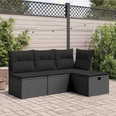 Sgabello Da Giardino VidaXL Con Cuscino - Nero, In Polyrattan E Acciaio, Dimensioni 55x55x37 Cm, Portata 110 Kg