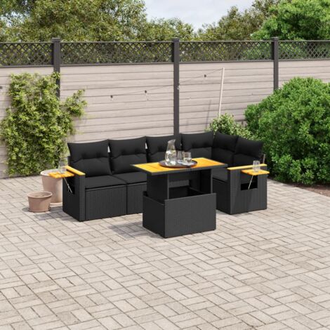 Set Divano Da Giardino VidaXL 6 Pezzi In Polyrattan Nero — Con Cuscini Lavabili E Cassetti Portaoggetti Impermeabili