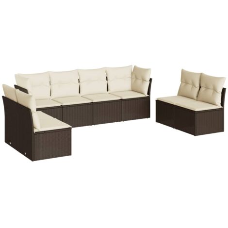Set Divani da Giardino 8 pz con Cuscini Marrone in Polyrattan