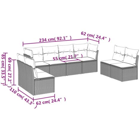Set Divani da Giardino 8 pz con Cuscini Marrone in Polyrattan