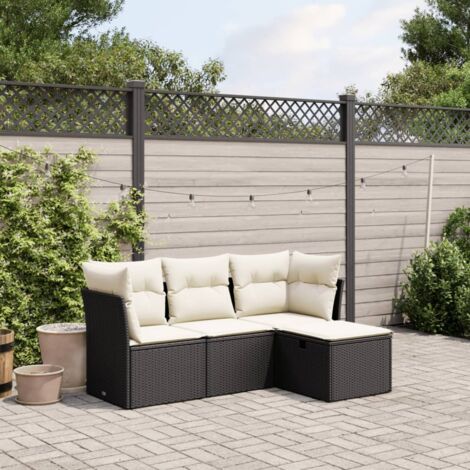 Set Divani Giardino VidaXL 4 Pezzi - Polyrattan Nero Con Cuscini, Modulare
