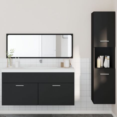 Mobile Bagno Nero 30x30x183.5 Cm - Armadio Alto In Legno Multistrato - Foto 6