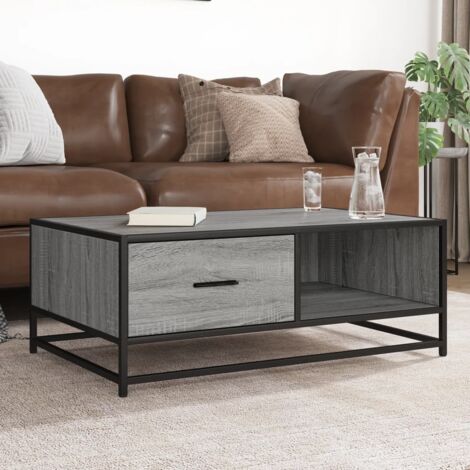 EXCEFUR Tavolino Da Salotto In Stile Vintage-Industriale – Piano Grigio Con Telaio In Metallo Nero – 2 Livelli