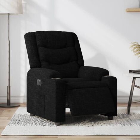 Poltrona Relax TV reclinabile 145°, girevole 360°, in ecopelle nera, poggiapiedi manuale, base in legno, 78x87x100 cm | Leroy Merlin