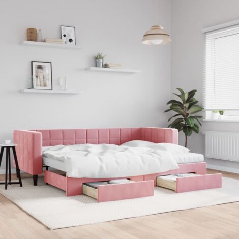 Divano Letto a 2 Posti Rosa in Velluto