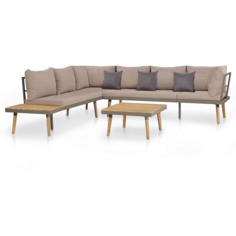 Set Divani Giardino A L Per 8 Persone Con Tavolo In Legno WPC – Struttura In Ferro Zincato, Cuscini Sfoderabili E Imbottitura 10 Cm