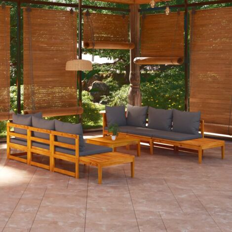 Divano In Legno - Set Divani Da Giardino 2pz Cuscini Grigio Scuro Massello Acacia 93656777