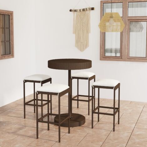 Set Mobili da Giardino 4 pz con Cuscini in Polyrattan Marrone