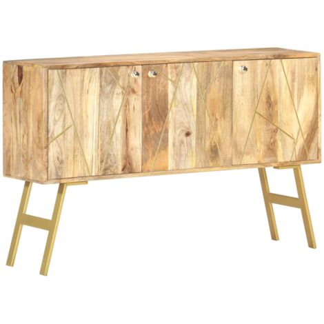 VidaXL Credenza In Legno Massello Di Mango Marrone 40x34x110 Cm - Mobile Alto Con 3 Ante In Stile Industriale