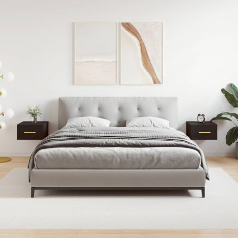 Comodini A Muro Sospesi 2 Pezzi In Legno Multistrato Nero, Dimensioni 60x40x40 Cm, Moderni E Multifunzionali Per Camera Da Letto