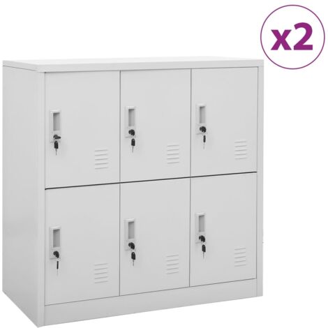 Armadietto Per Ufficio In Acciaio Con 6 Ante - 90x45x92.5 Cm, Grigio/Blu, Con Serrature - Foto 12