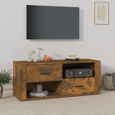 Mobile TV VidaXL In Legno Multistrato Rovere Fumo - Dimensioni 120x30x35.5 Cm, Con Ante E Ripiani