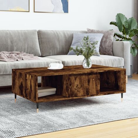 Tavolino Da Salotto In Legno Multistrato Rovere Fumo - 80x50x35 Cm - Mobiletto Multifunzione