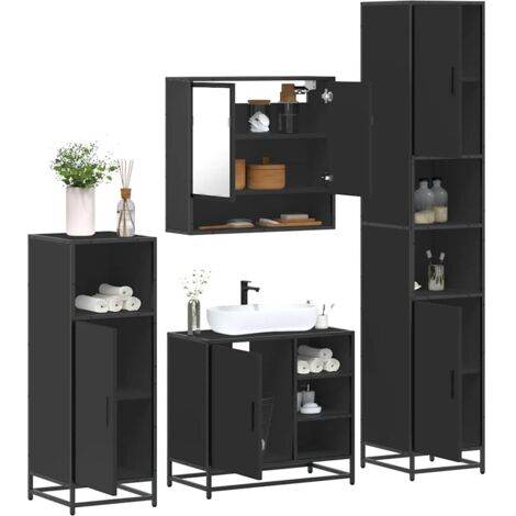 Mobile Bagno Nero 30x30x183.5 Cm - Armadio Alto In Legno Multistrato - Foto 5