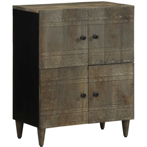Credenza In Legno Massello Di Mango 40x33x110 Cm – Mobile Rustico Con 3 Ante Per Soggiorno
