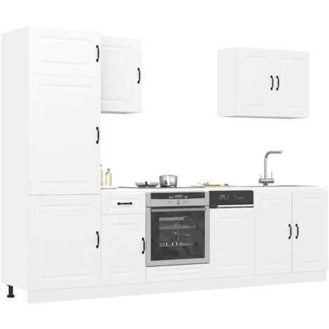 Set Mobili Cucina VidaXL 8 Pezzi - Legno Multistrato Bianco, Con Piedini Regolabili | Modulo Cucina Moderna - Foto 9
