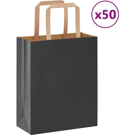 50 Sacchetti Regalo Carta Kraft Con Manici 27,5x22x10 Cm + 60 Adesivi Per Personalizzare