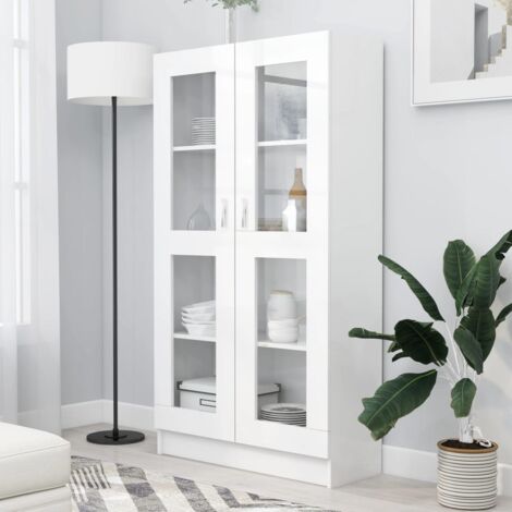 Furniture Limited - Armadietto Vetrina Bianco Lucido 120x30,5x70
