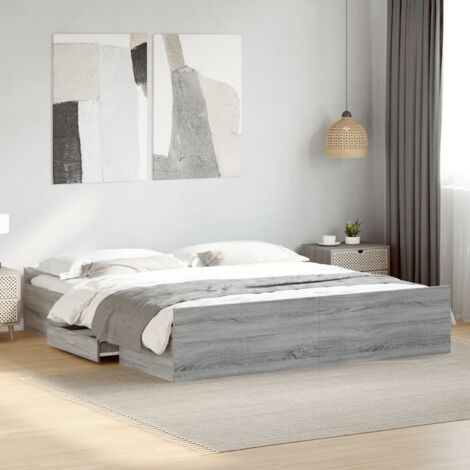 Giroletto Grigio Sonoma 140x200 Cm - Telaio Letto In Legno Multistrato Con Doghe - Struttura Moderna Per Camera Da Letto