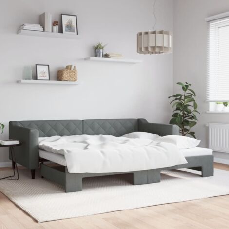 VidaXL Divano Letto Con Letto Estraibile 90x200 Cm | Soluzione 2 In 1 Per Ospiti In Tessuto Grigio Scuro - 3