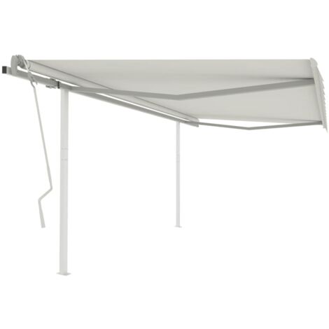 VidaXL Tenda Da Sole Manuale Retrattile Con Pali - 4x3,5 M, Tessuto Crema, Telaio Grigio, Protezione UV E Acqua