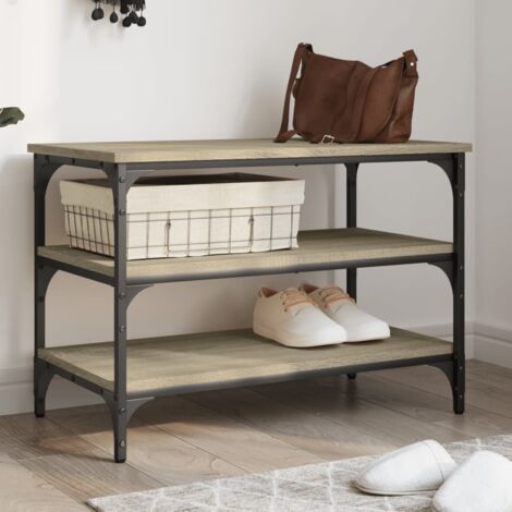 VidaXL Panca Porta Scarpe In Legno Multistrato - Rovere Fumo - 70x42,5x50 Cm - Con Piedini Regolabili
