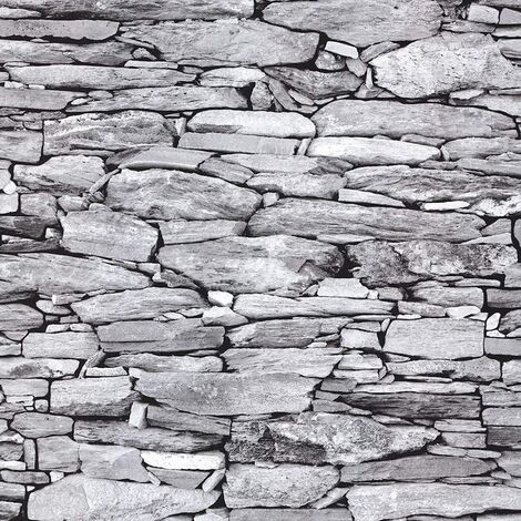 Brick Effect Wallpaper Slate Stone Rustic Weathered Realistic 3D Grey Debona - 1283