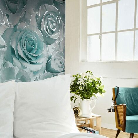 Muriva Madison Glitter Aqua Wallpaper 139523 - Flower Floral Large Roses Blue