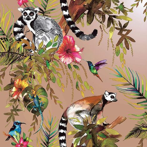 Holden Decor - Lemur Animal Rainforest Feature Wallpaper - Rose Gold - 12404