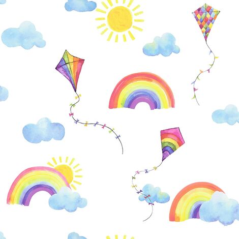 Holden Decor Kids Rainbows and Flying Kites Nursery Wallpaper Multi Colour 91020