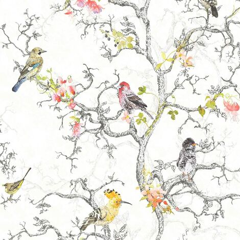 Holden Decor Ornithology Birds Tree Branches Wallpaper - White / Multi 98060