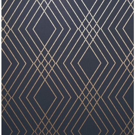 Fine Décor FD42605 Shard Trellis Navy/Gold Wallpaper…