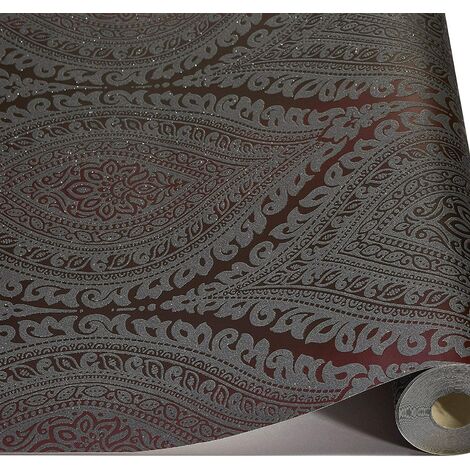 Grandeco Wallpaper - Luxury Kismet Damask / Glittered - Metallic Plum - A17705