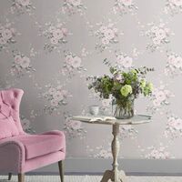 Catherine Lansfield Canterbury Wall Paper Grey / Pink 165503