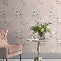 Catherine Lansfield Canterbury Wall Paper Blush Pink / White 165504