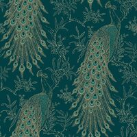 Rasch Wallpaper 405804 Proud Peacock Teal and Gold